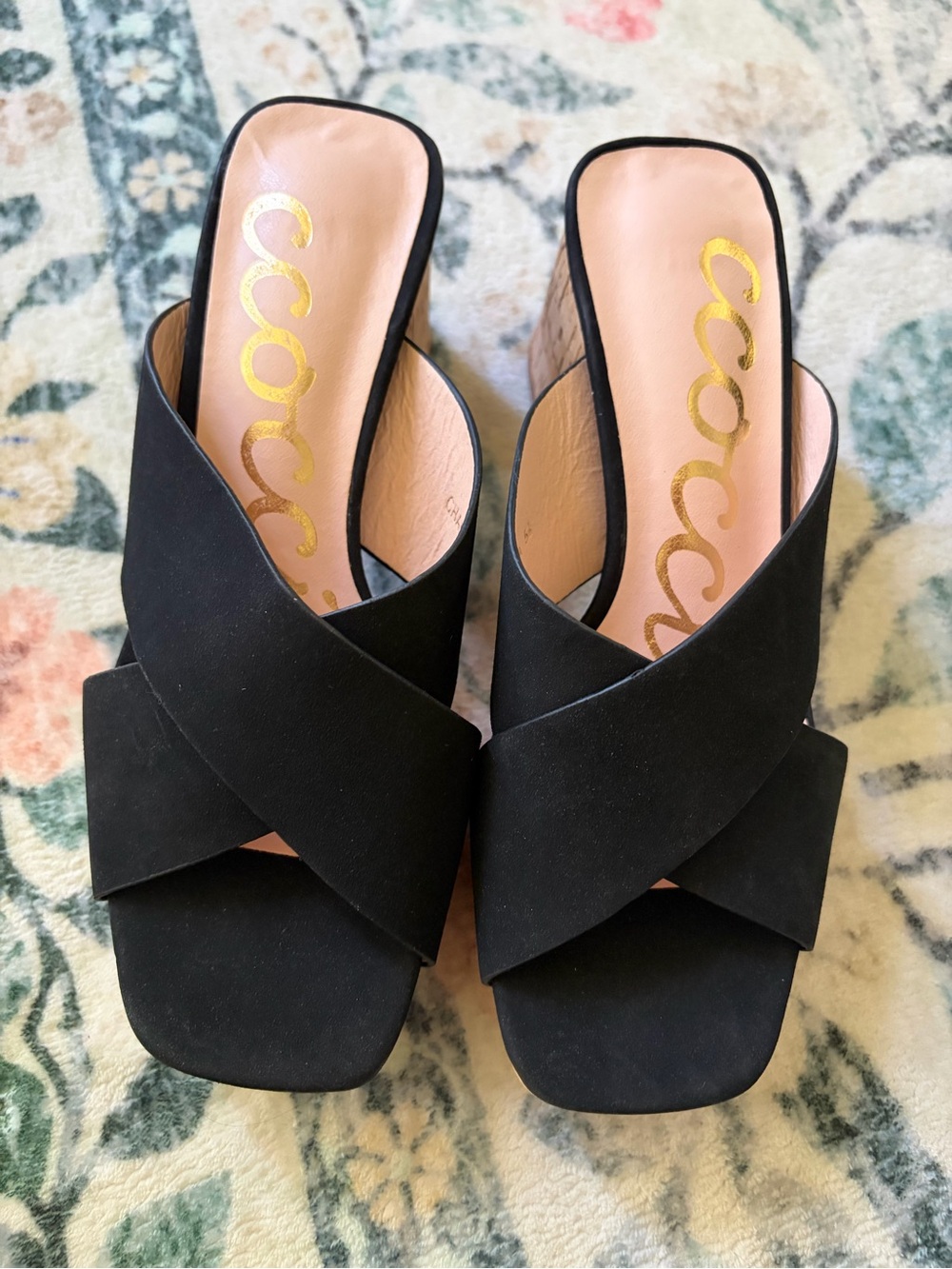 CCOCCI Black Crisscross Block Heel Mules